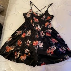 Women’s XS Xhiliration Velvet Black Romper W/ Flowers & Adjustable Straps